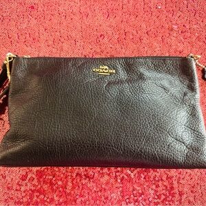 Coach Black Leather Clutch with Gold Emblem